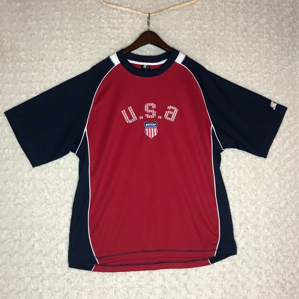 Starter USA Soccer‎ T-Shirt Patriotic Sportswear Tee Red Blue Large